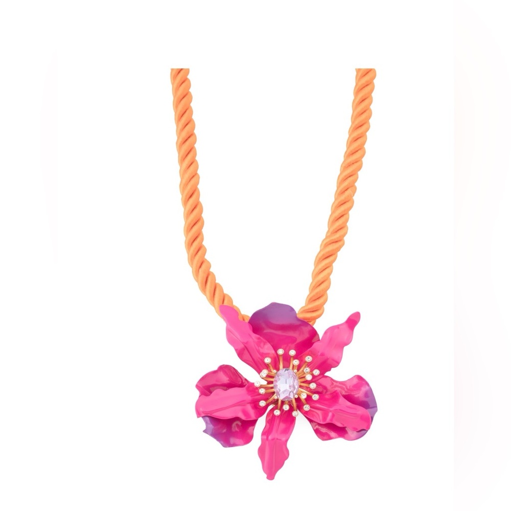 BETSEY JOHNSON GOLD PLATED ORCHID PENDANT NECKLACE - NWT - Picture 4 of 5